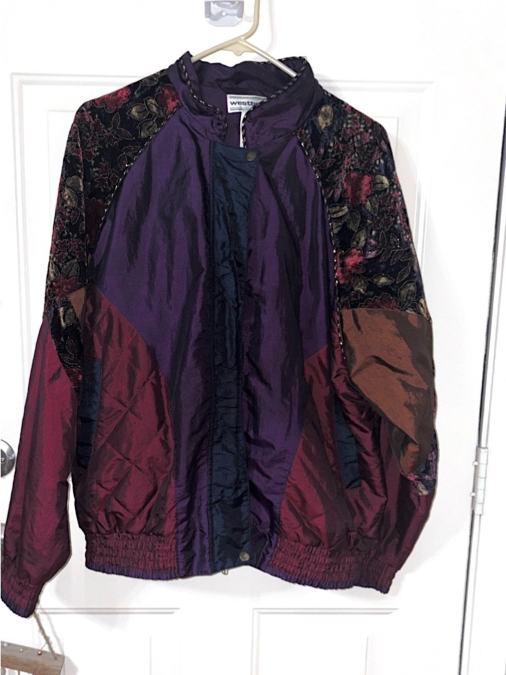 Westbound Purple & Burgundy Floral Accent Bomber Jacket